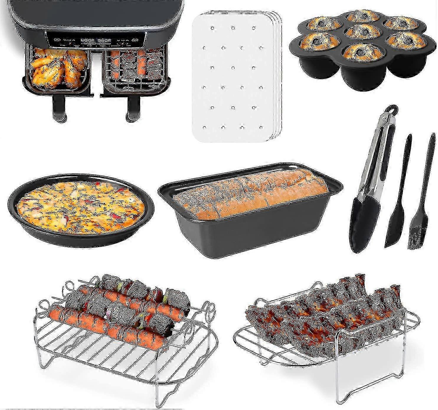Akcesoria do frytownicy powietrznej, zestaw 9 kompatybilnych frytownic dwustrefowych Ninja Af300uk, Af400uk i Most 3.7qt - 4.2qt i większe dwustrefowe frytownice powietrzne SZRH AD