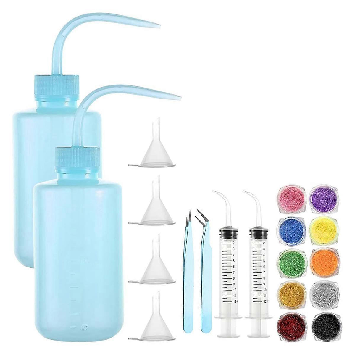 20Pcs Snow Globe Tumbler Supplies,DIY Snowglobe Tumbler Kit with Bottles of Glitter,Plastic Squeeze Bottle Blue