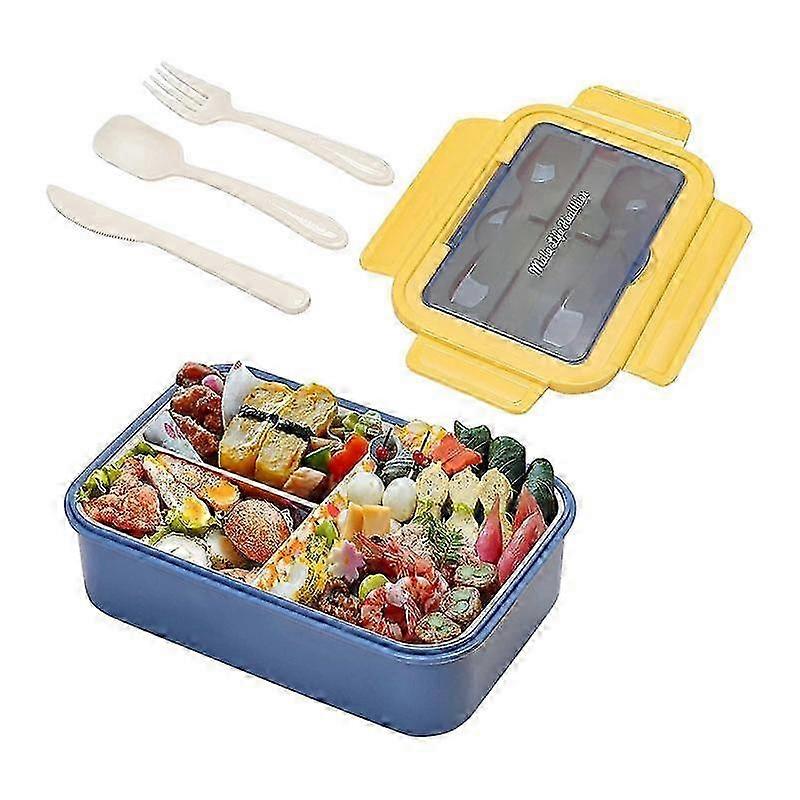 Boxes for Adults,1400 ML Bento Lunch Box for Kids Children with Spoon &amp; Fork, Lunch Containers with Compartments (Blue)
