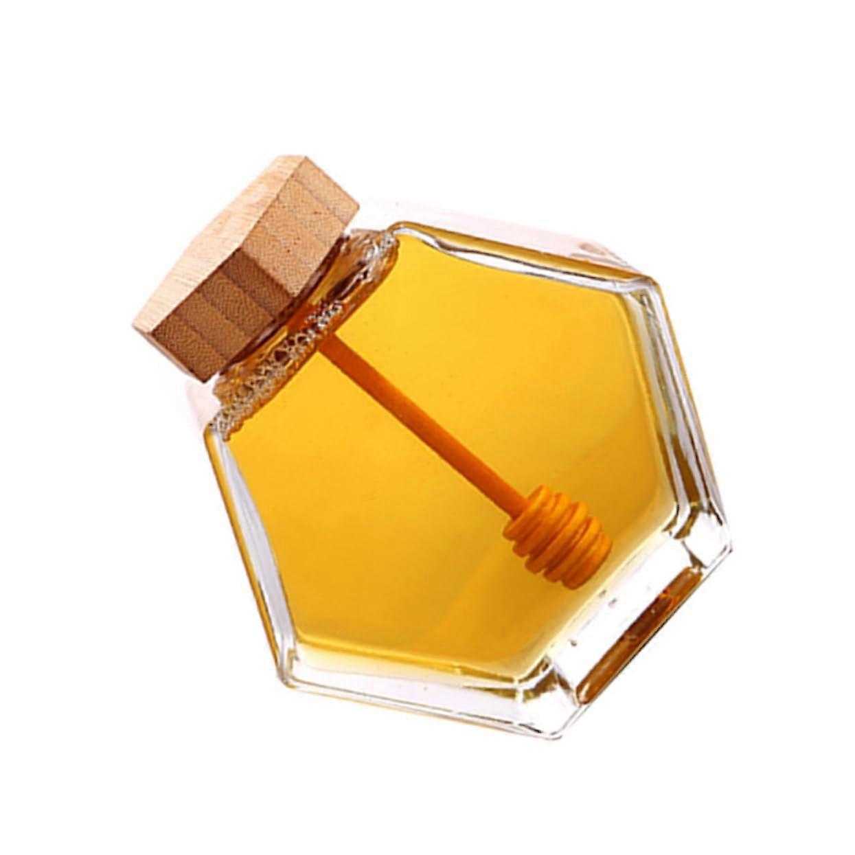 Glass Honey Pot With Wooden Lid And Dipper For Honey Storage And Dispensing