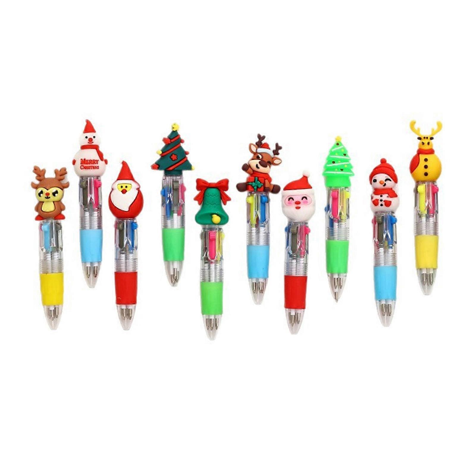 10Pcs Christmas Multicolored Pen 4-Color-in-1 Writing Pens Retractable Ballpoint Pens for Note Taking Journaling Multicolor