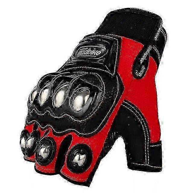 Fingerless Motorcycle Gloves With Stainless Shell Protector - Motocross Mechanic Gloves Mad10csMMad10CSRed