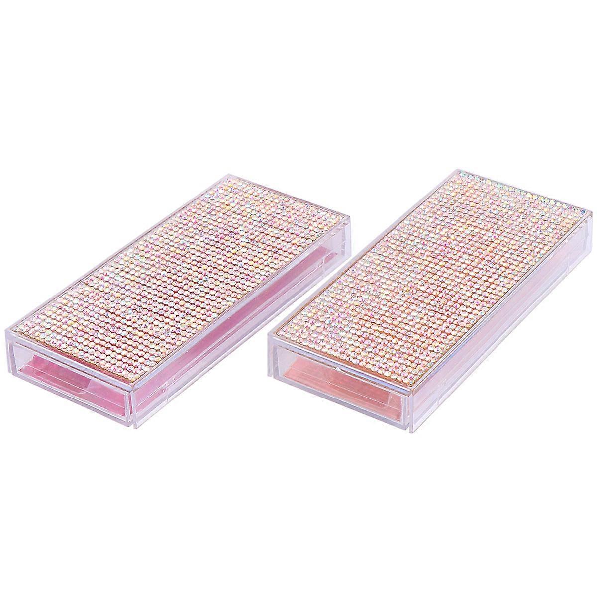 2pcs Rhinestone Eyelash Storage Boxes Empty Cases Shiny Eyelash Containers (Rosy Tray and Rose Gold Tray)
