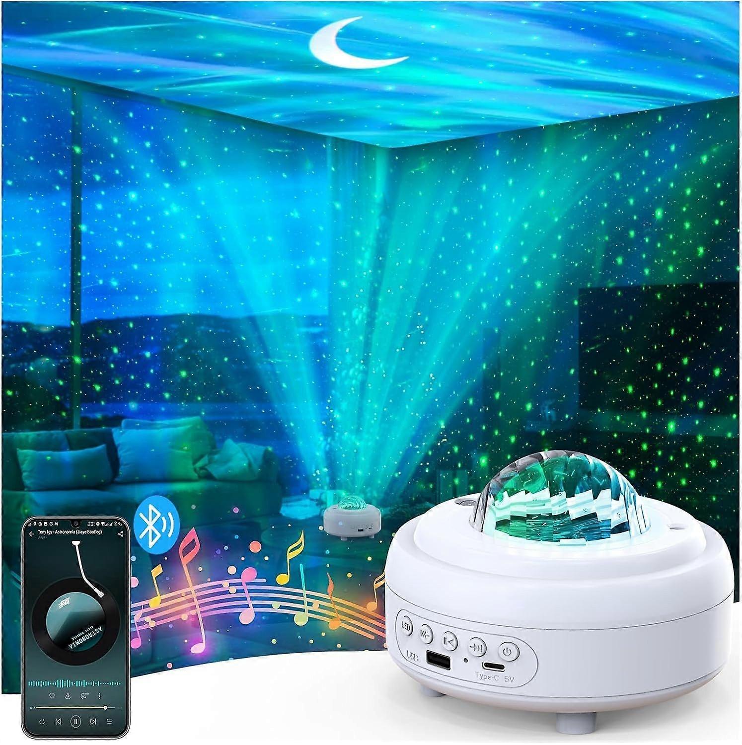 Galaxy Projector with Bluetooth Speaker, Night Light Star Projector for Bedroom, 8 Modes Lights (White)