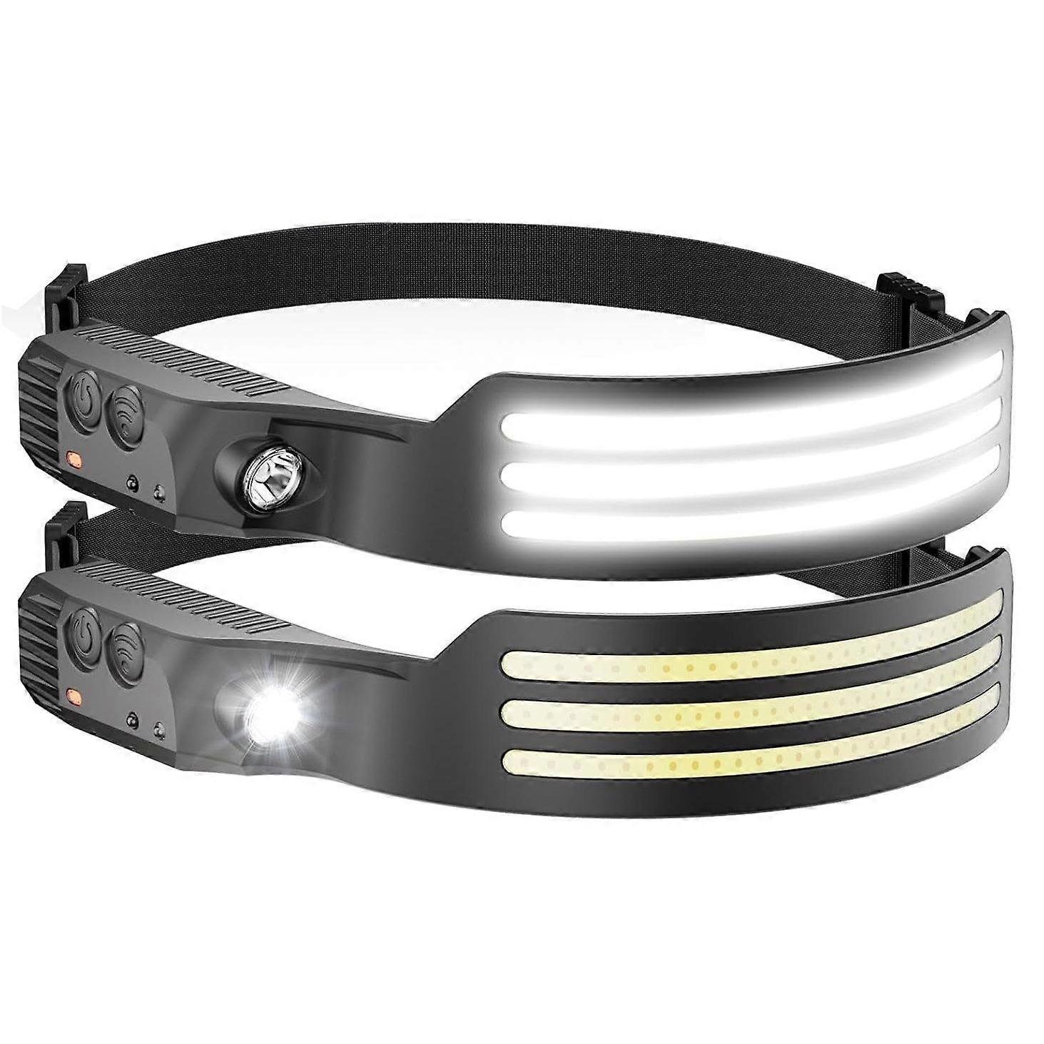 Headlamp Rechargeable 2PCS, Motion Sensor 230 COB Head Lamp,Headlights for Forehead, Hard hat Light(Black)