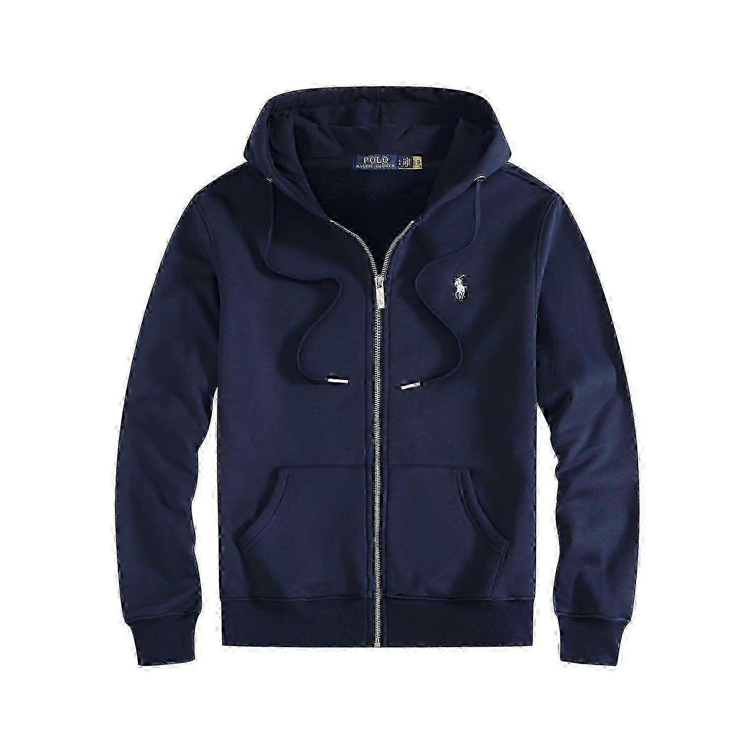 Men's Hooded Cardigan & Fleece Jacket with Embroidered Design, Casual Polo Hoodie Set for Everyday Wear