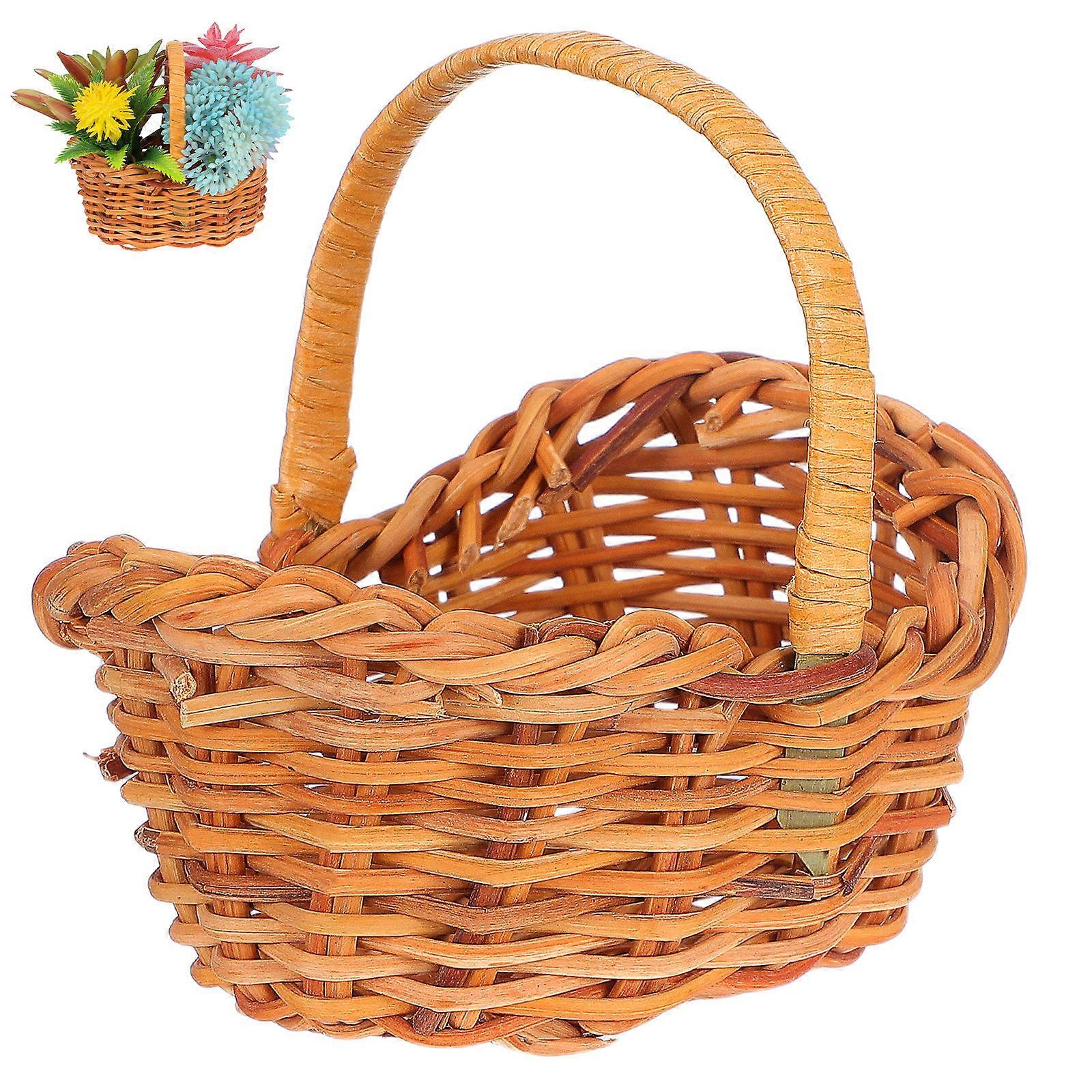 3Pcs Mini Rattan Basket for Storage with Woven Flower Basket Design