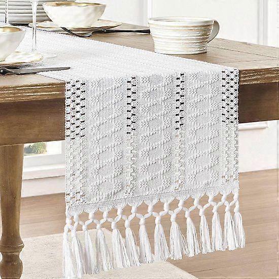 Bohemian Style Cotton and Linen Table Runner - 30 x 220 cm Rustic Farmhouse Table Runner -