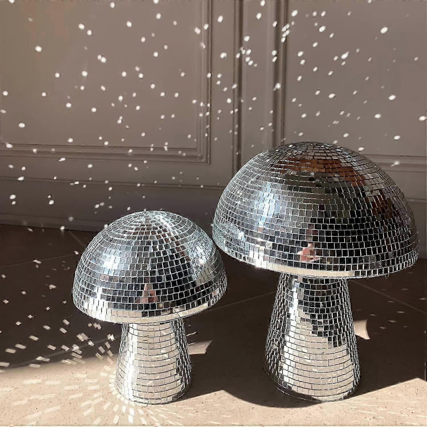 Silver Reflective Mushroom Disco Ball Ornament for Party, Room, Table Decor