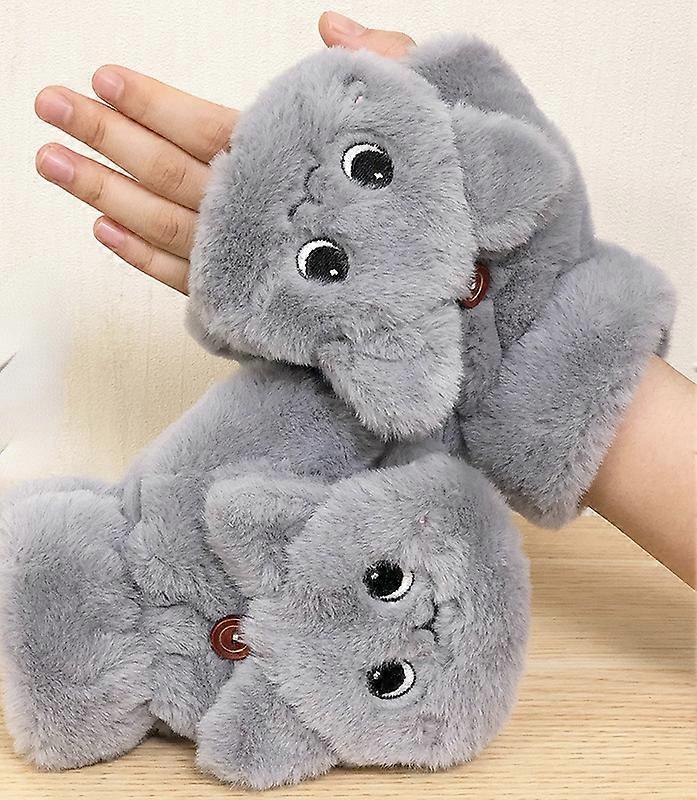 Soft fur rabbit flexible flip fingerless gloves