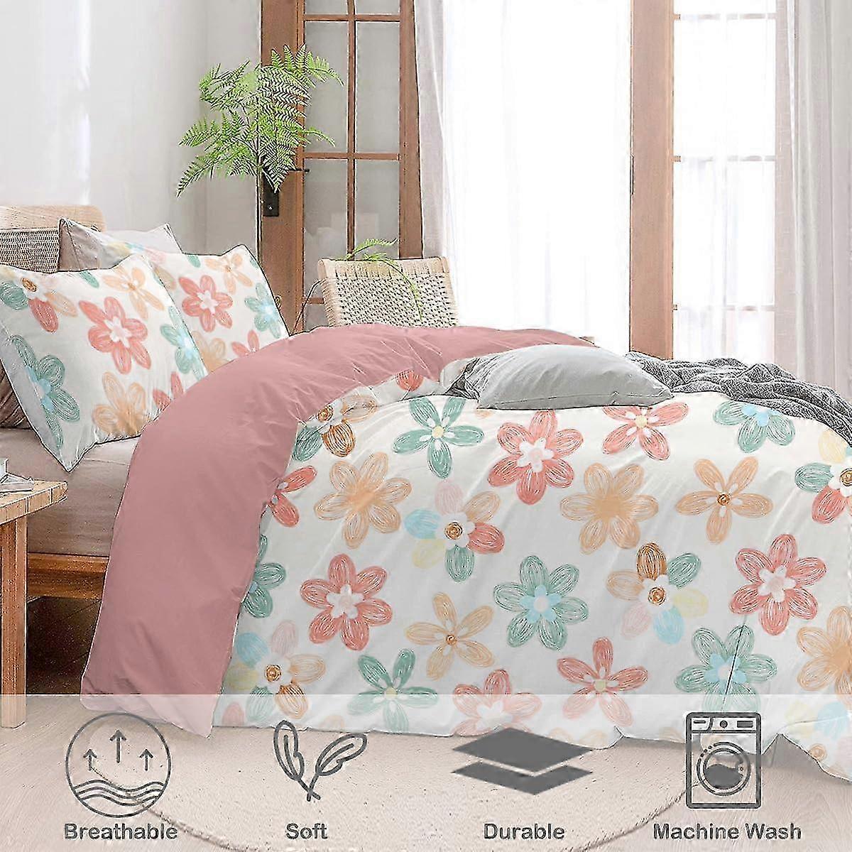 Rose vert sur fleurs blanches imprimé motif housse de couette ensembles pour enfants jumeau taille 2025