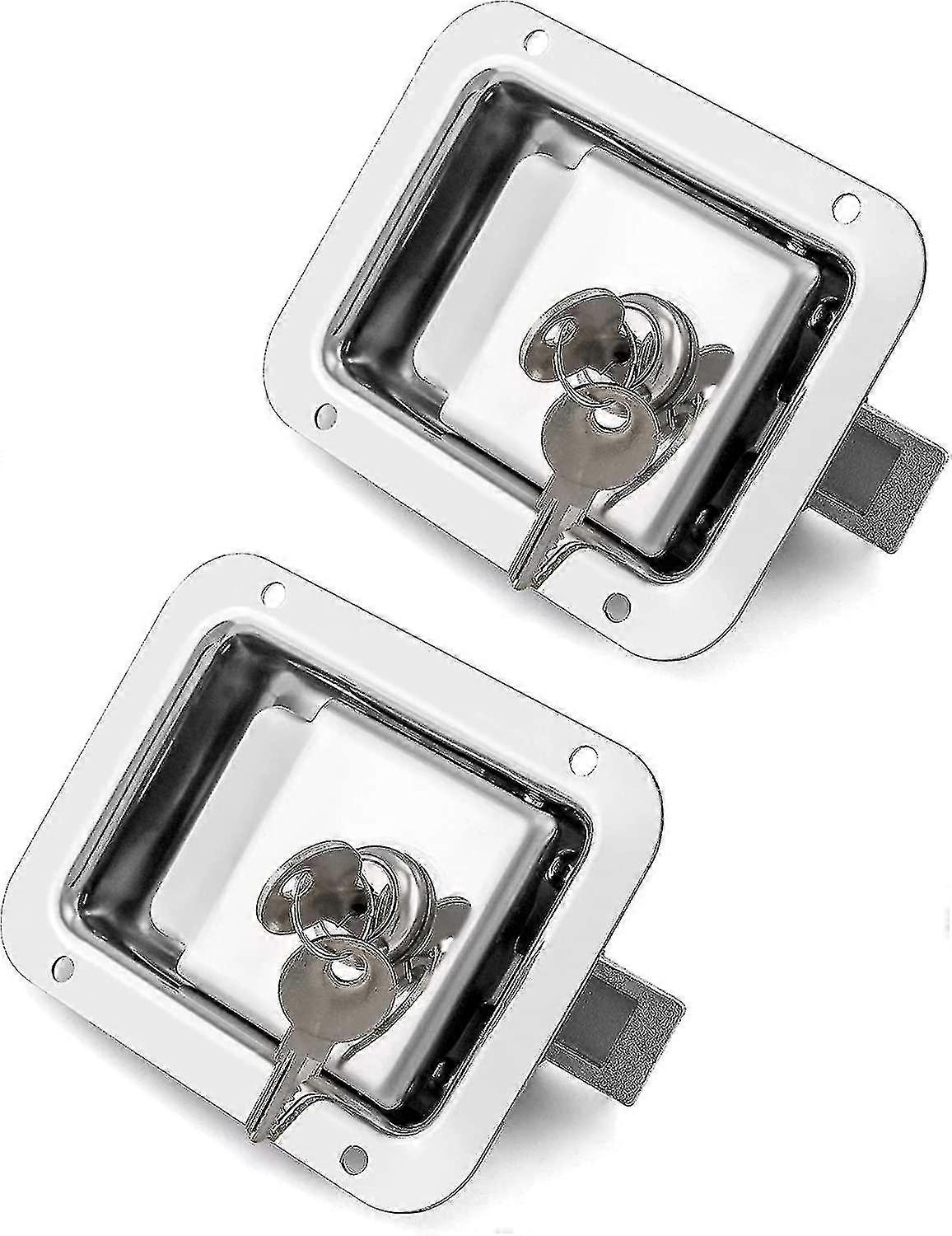 Travel Trailer Lock, 2 Pack, Stainless Steel Flush Mount Handle Latch Door Lock For Trucks, Tool Boxes, 2 Lock With 4 Keys