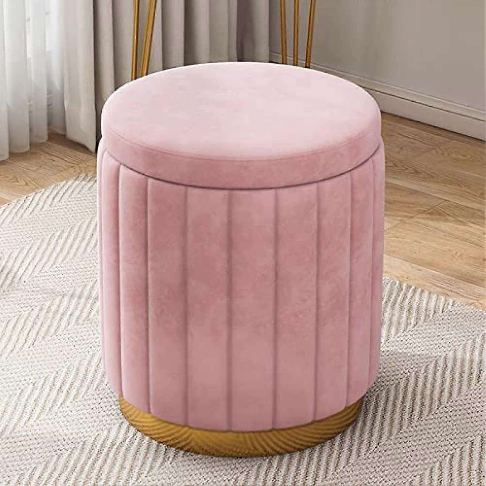 Storage Ottoman Stool Round Makeup Chair With Soft Padded Cushion Removable Cover Pouf 44 x 34 cm Footstool Living Room