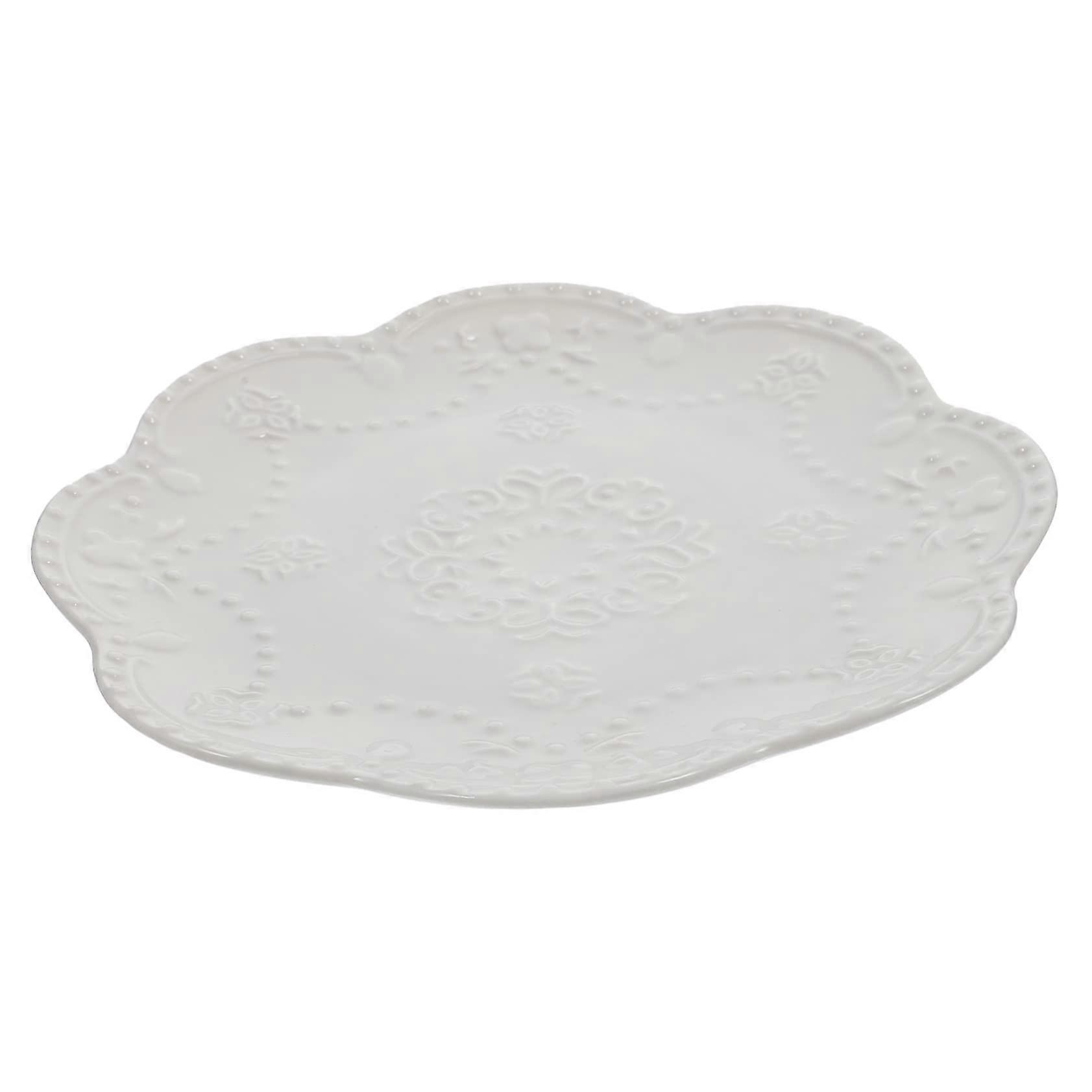 Decorative Ceramic Dessert Plate With Lace Edge MultiFunctional Serving Plate For Steak, Breakfast And Snacks