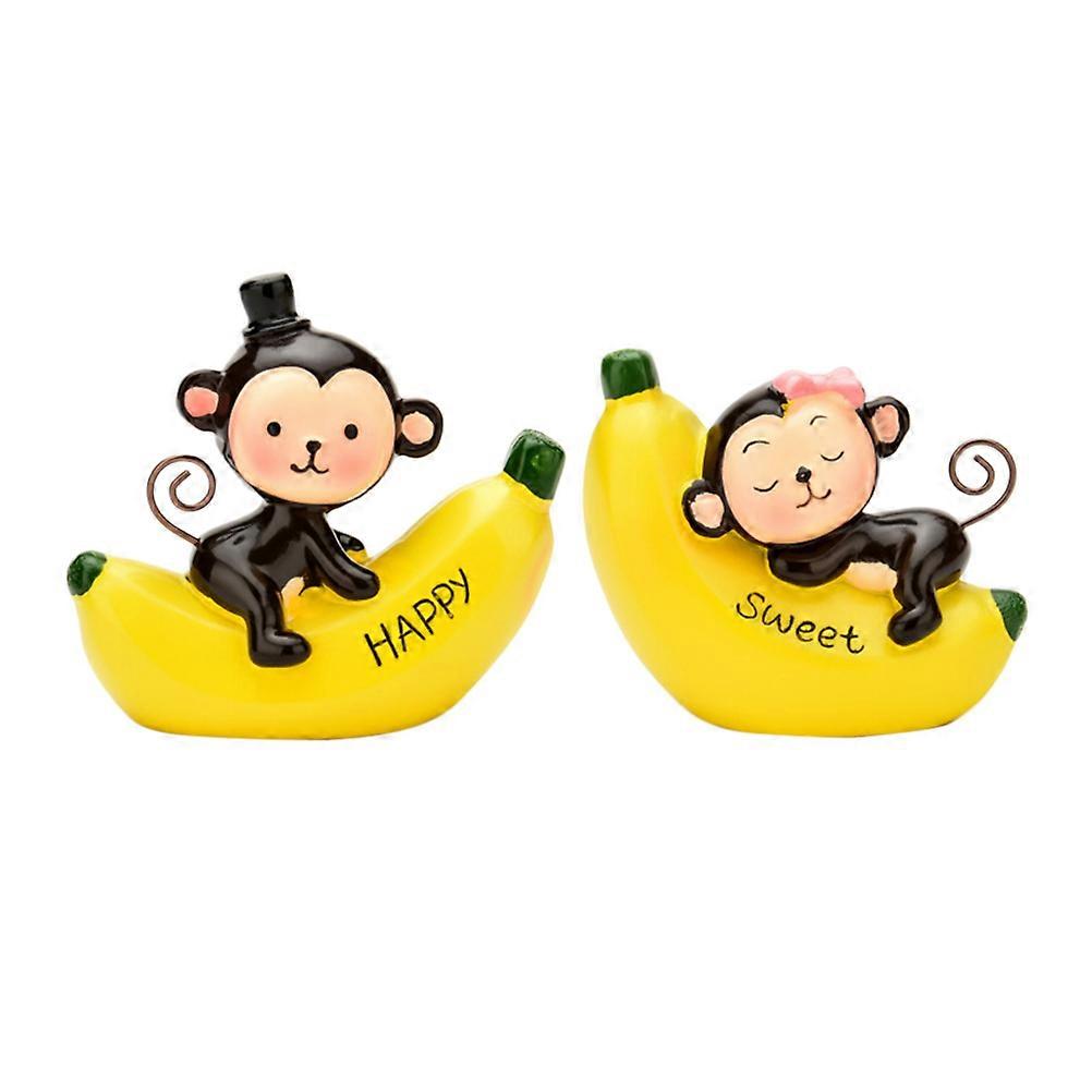 Decorative Accessory Banana Monkey Resin Figurines for 3Sets