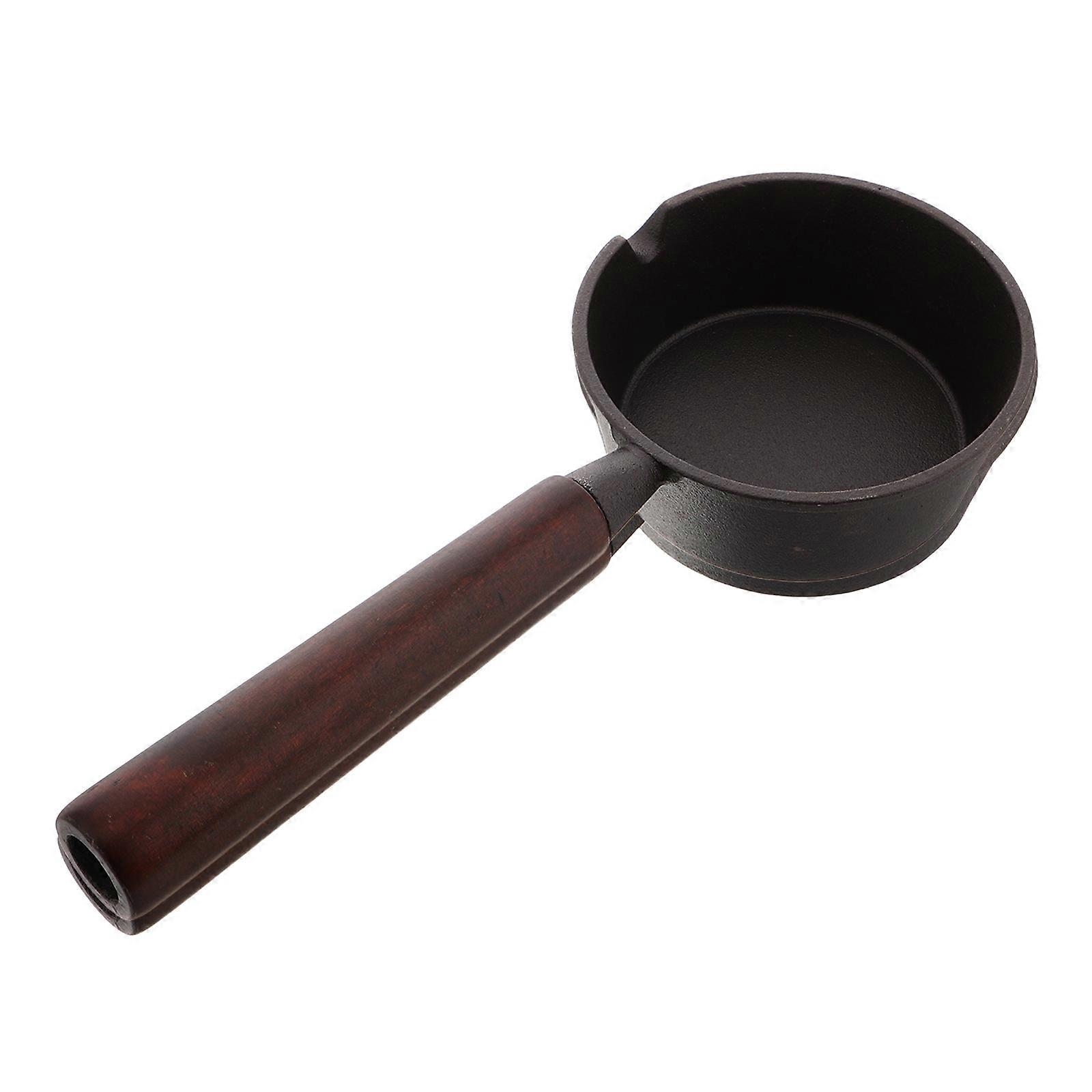 Non-Stick Mini Cast Iron Skillet Single Egg Frying Pan for Home Cooking with Heat Resistant Wooden Handle 1Pack
