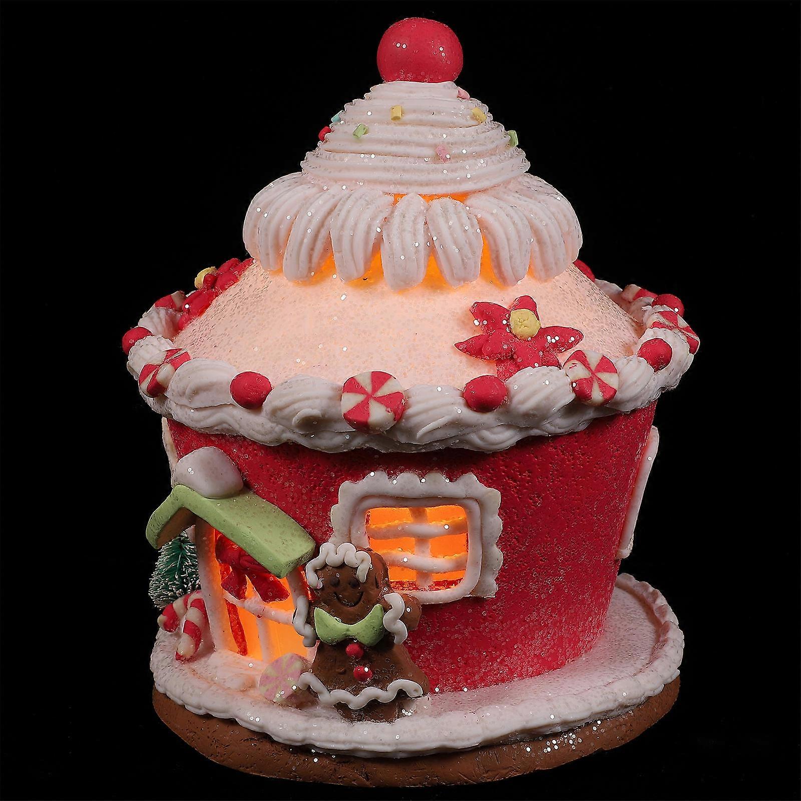 Christmas Glowing Castle Resin Craft Decoration 2Pcs For Xmas Party Beautiful Castle Ornament 16X13CM With Realistic Design