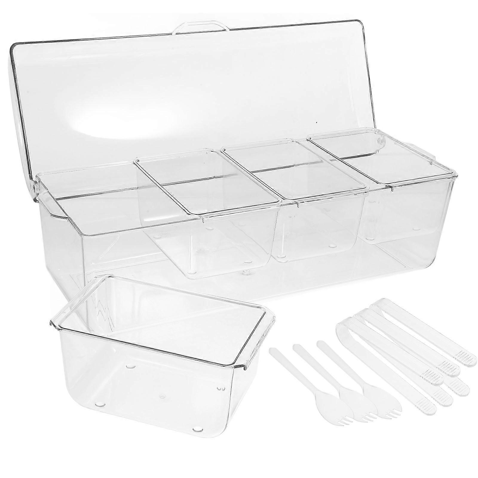 Condiment Organization Container For Picnics And BBQs 15.72X5.89X5.50In Transparent Design With Separate Compartments 2 Sets