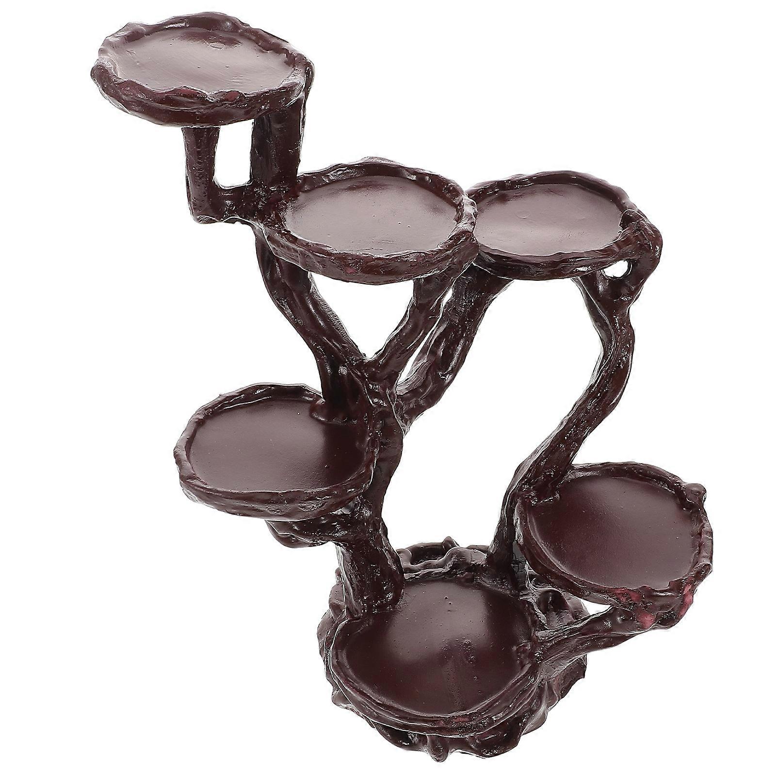 Resin Tea Light Holder Candlestick for Decoration 3Pcs Dark Brown Set