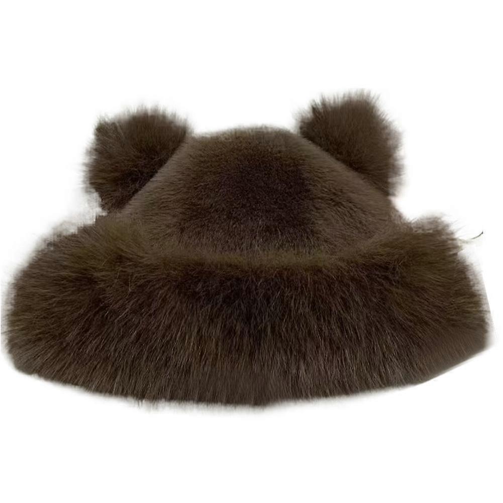 Bear Two Color Ear Plush Hat Korean Style Soft Warm Winter Cap For Outdoor Activities