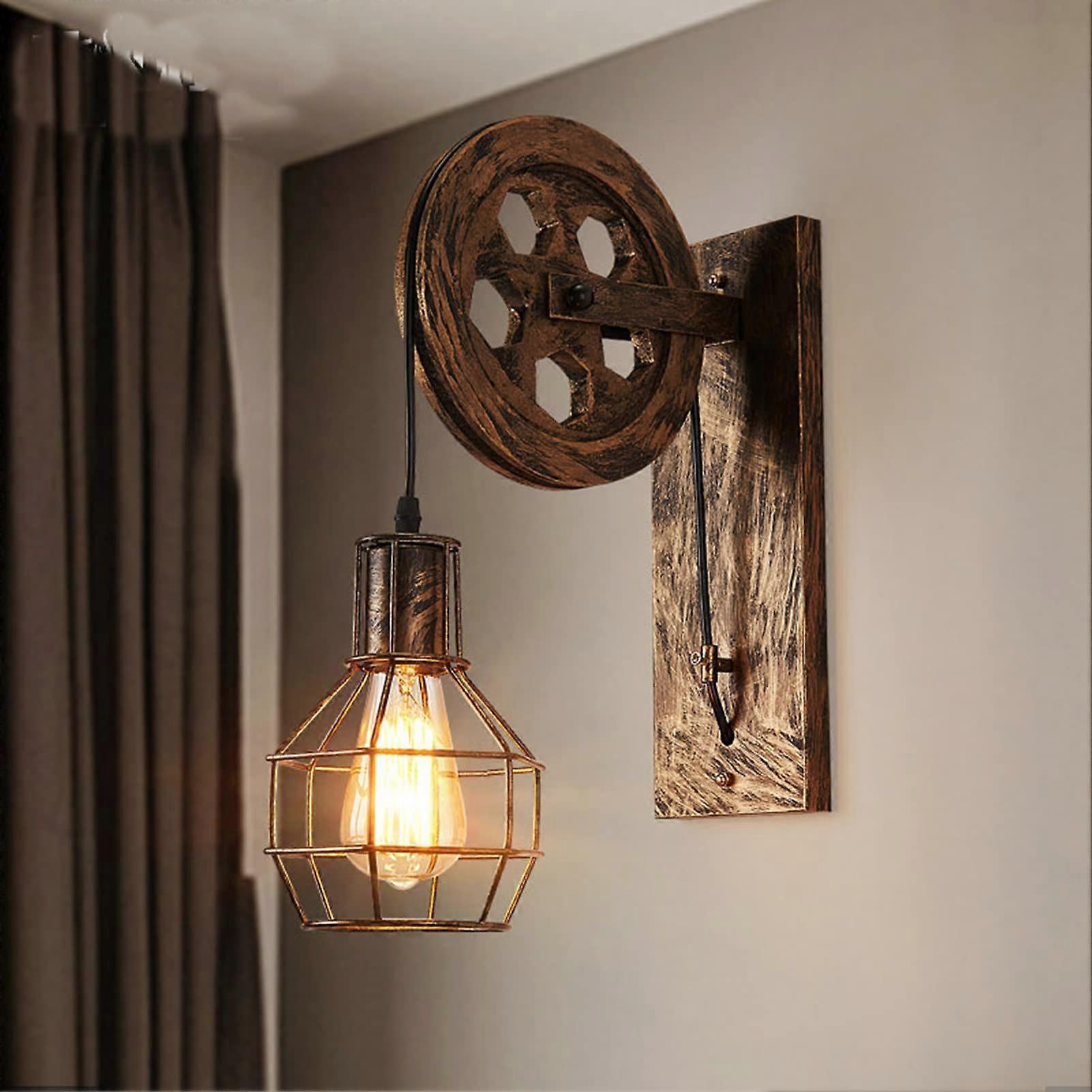 Wall Lights Sconces Industrial Retro Iron E27 Pulley Light Fixture With Rust Finish For Restaurant Kitchen