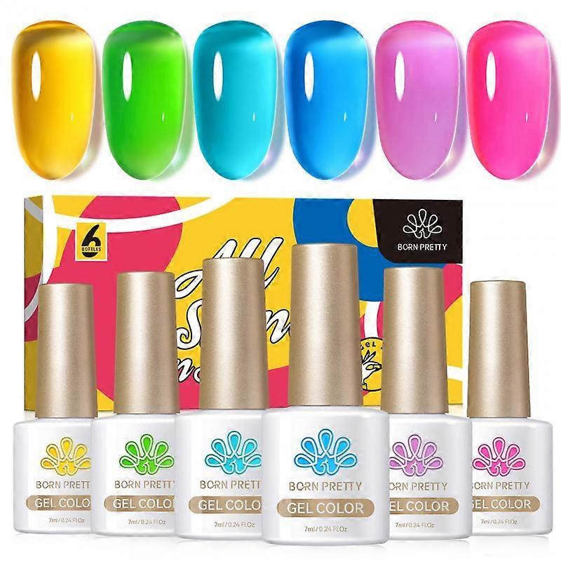 BORN PRETTY 7ml 6Pcs Soda Ice Jelly Gel Nail Polish Set Gorgeous Color Full Coverage Semi Permanent Varnish Soak Off UV Gel