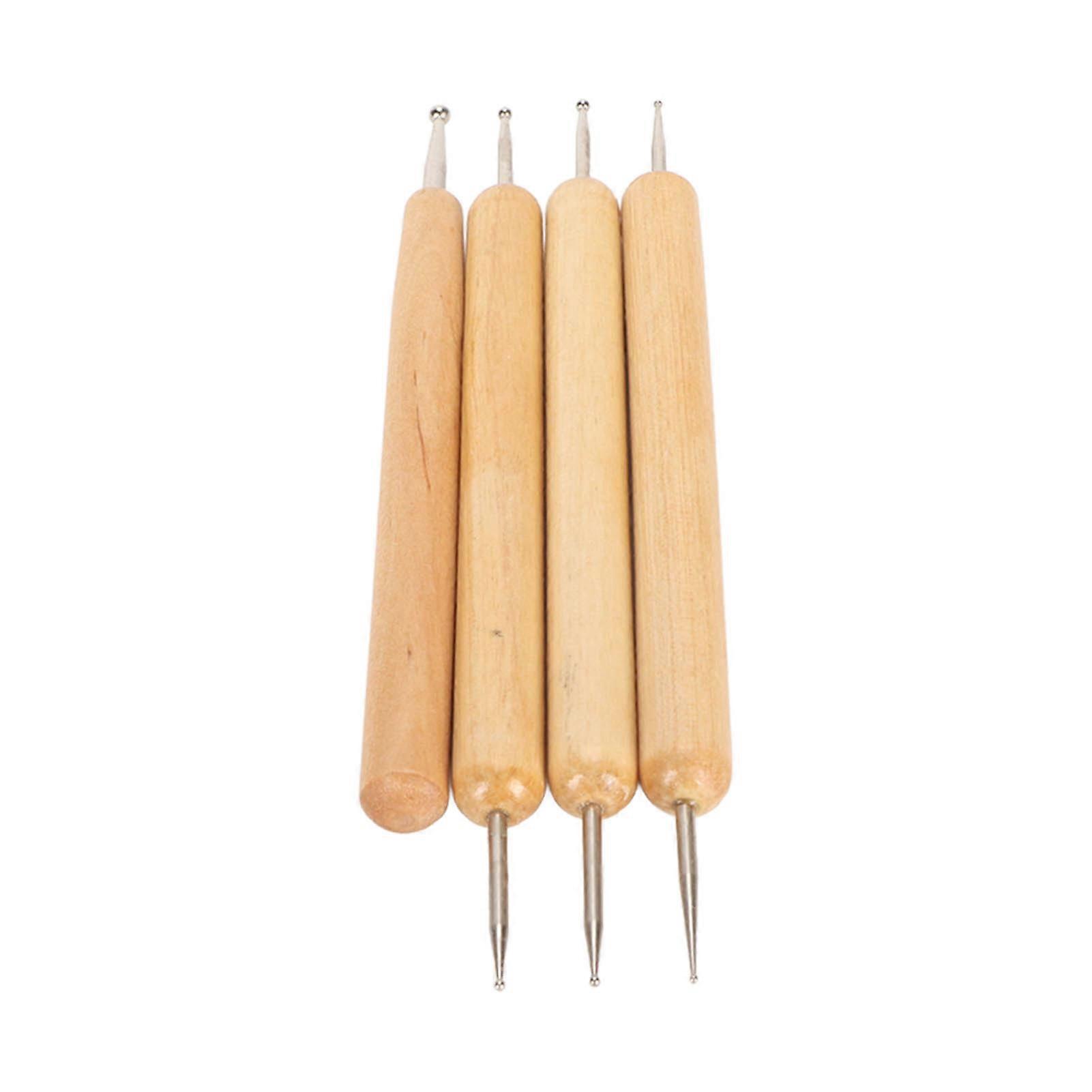 4pcs Indentation Pen Stainless Steel Tracing Dotting Stylus with Beech Handle for Painting Engraving Embossing Art