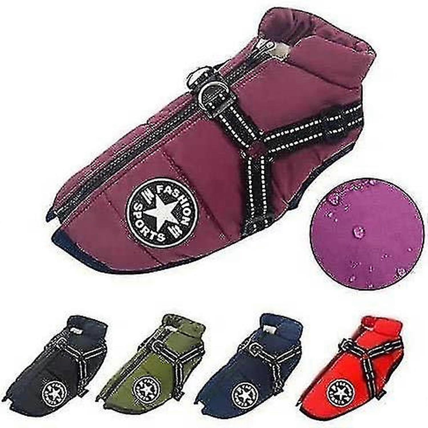 大型ペット犬用ジャケット ハーネス付き 冬用 暖かい 犬服 防水