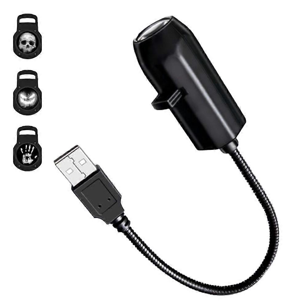 USB Powered 360° Rotating Pumpkin Lantern with 3 Interchangeable Halloween Projection Blades for Indoor and Outdoor Decor