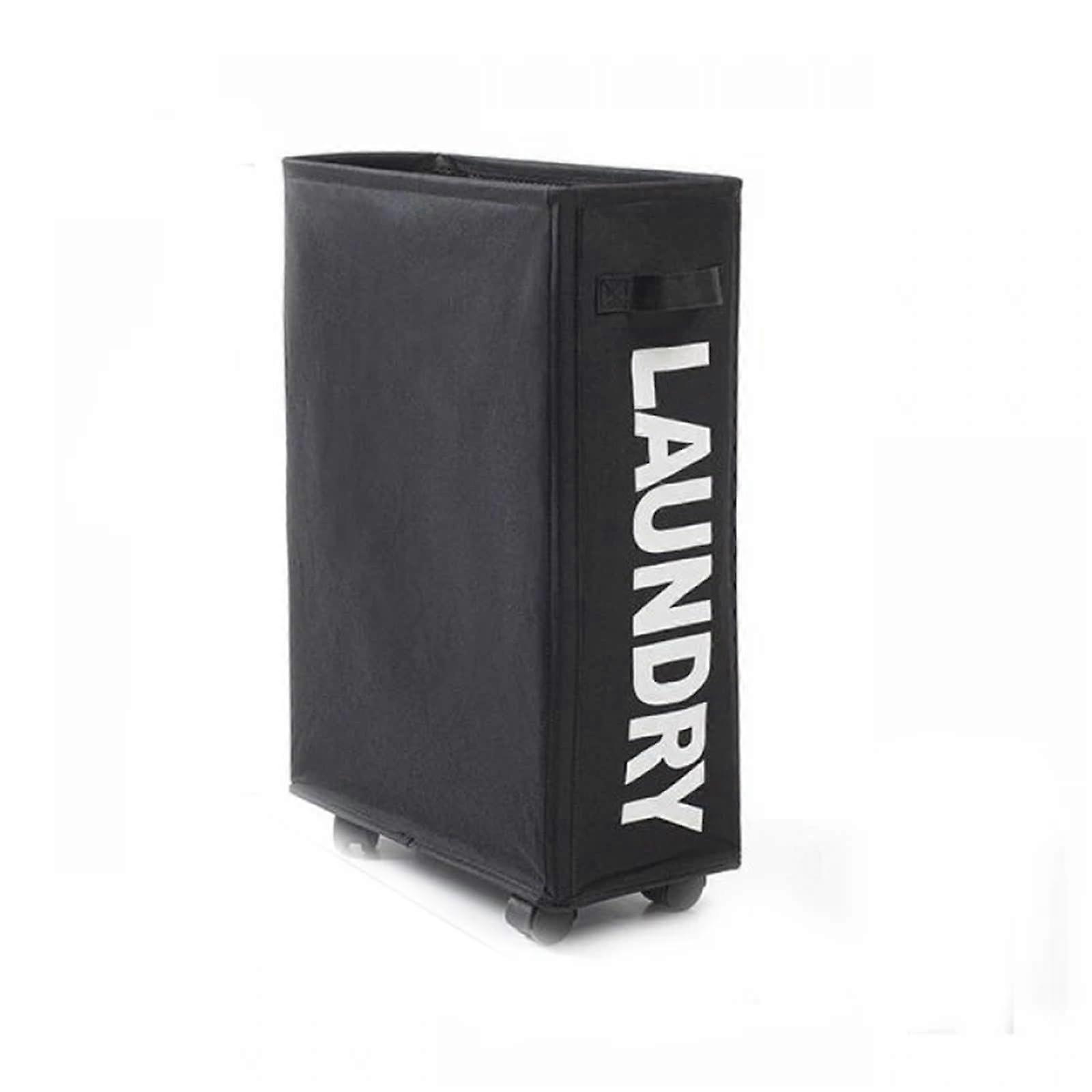 22' Rolling Slim Laundry Basket On Wheels Foldable With Handle Collapsible Laundry Basket Black