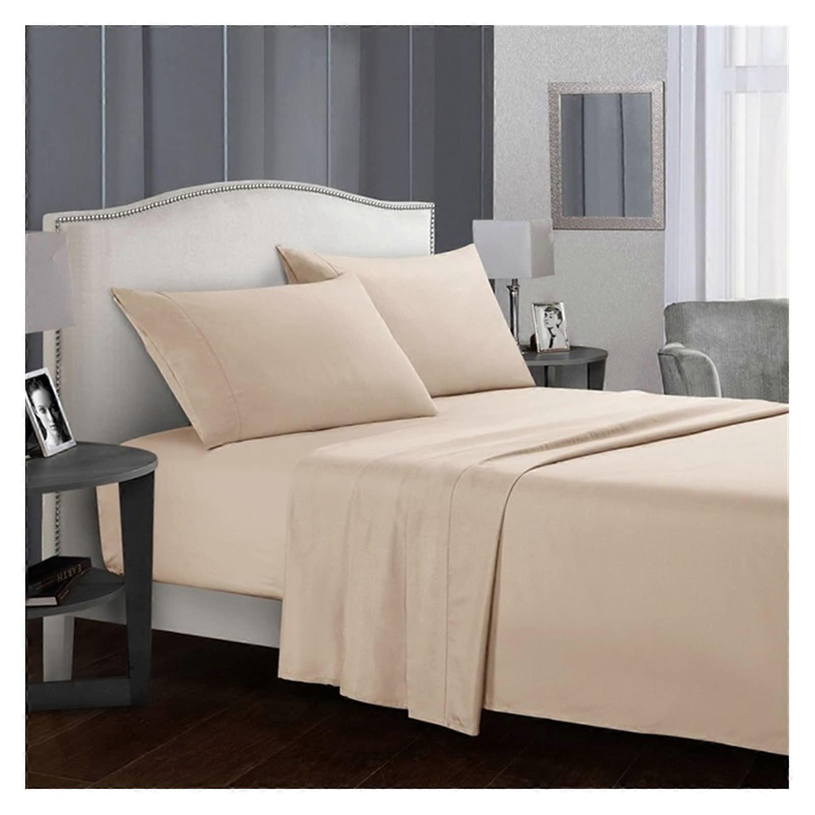 FourPiece Bedding Set Beige FullSize Solid Color Fitted Bed Sheet, Flat Bed Sheet, And Pillowcases (No Filler Inside)