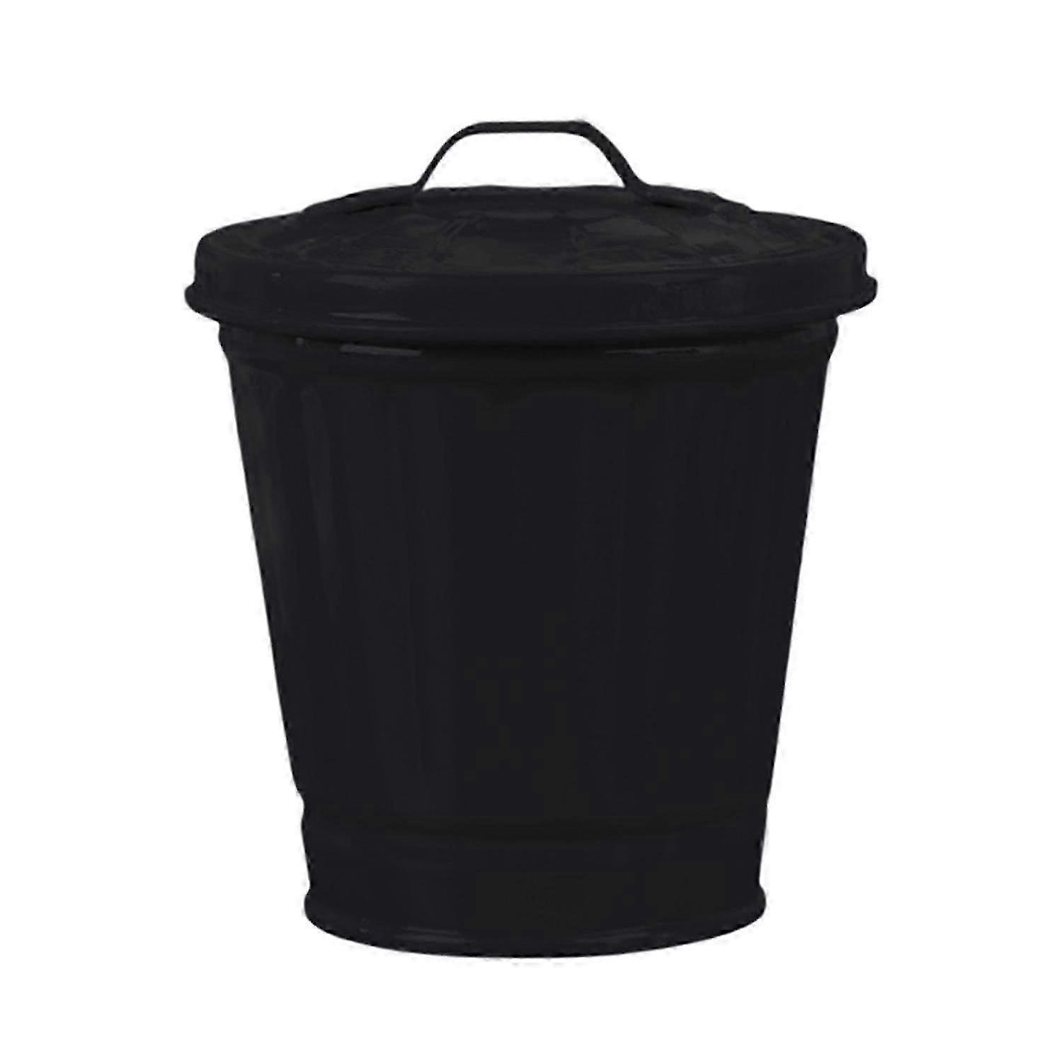 Leakproof Desk Trash Can with Lid, Bucket-Shaped Waste Bin for Home Office Use, Durable Coated Large Opening Garbage Storage