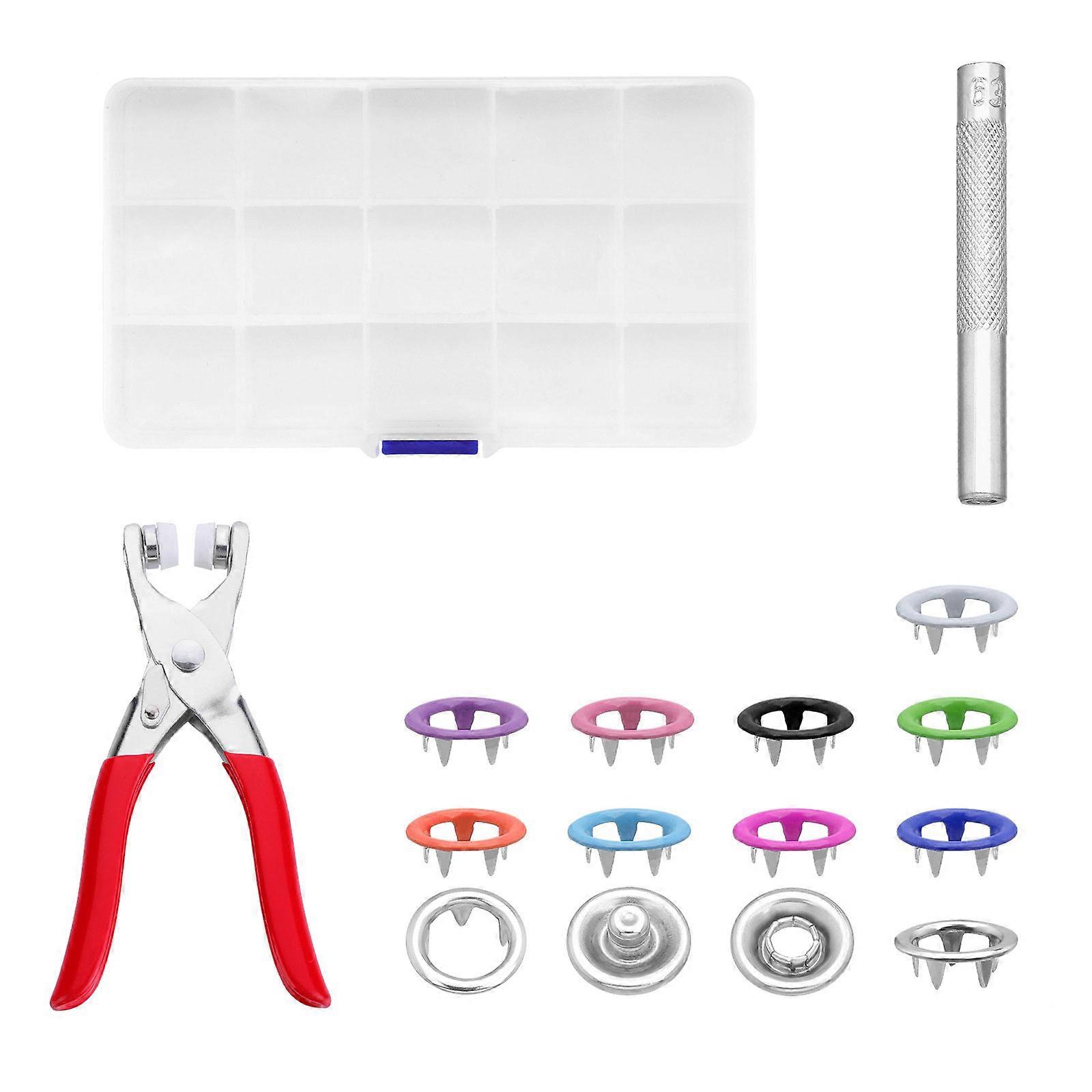 Snap Fasteners Tool Kits Snap Button with Pliers Metal Prong Snaps Button Hollow Sewing Snaps for Clothes DIY Crafts Multicolor