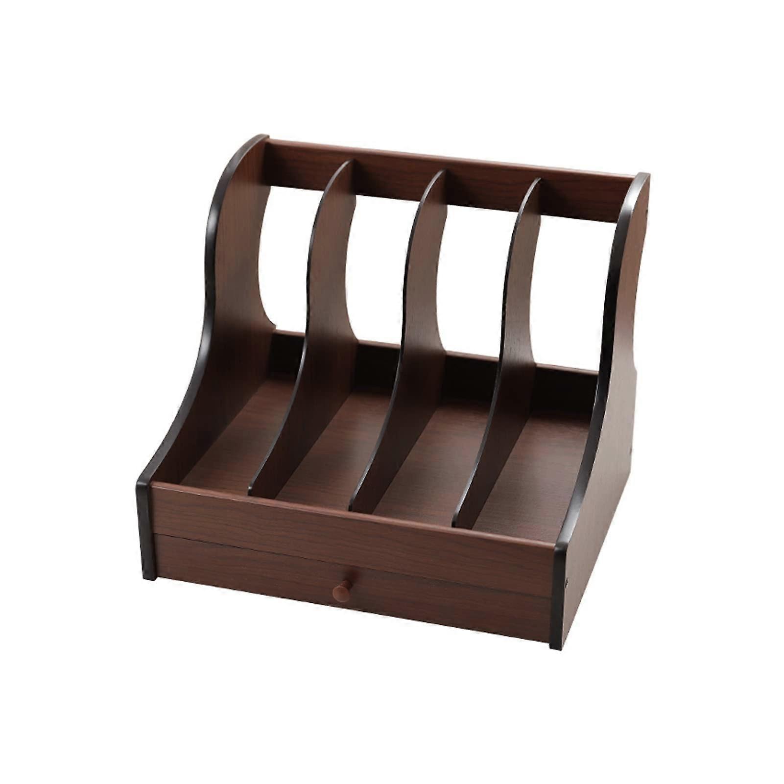 Wooden Desktop File Organizer Rack with Drawers for Office Home School MultiLayer Storage Box