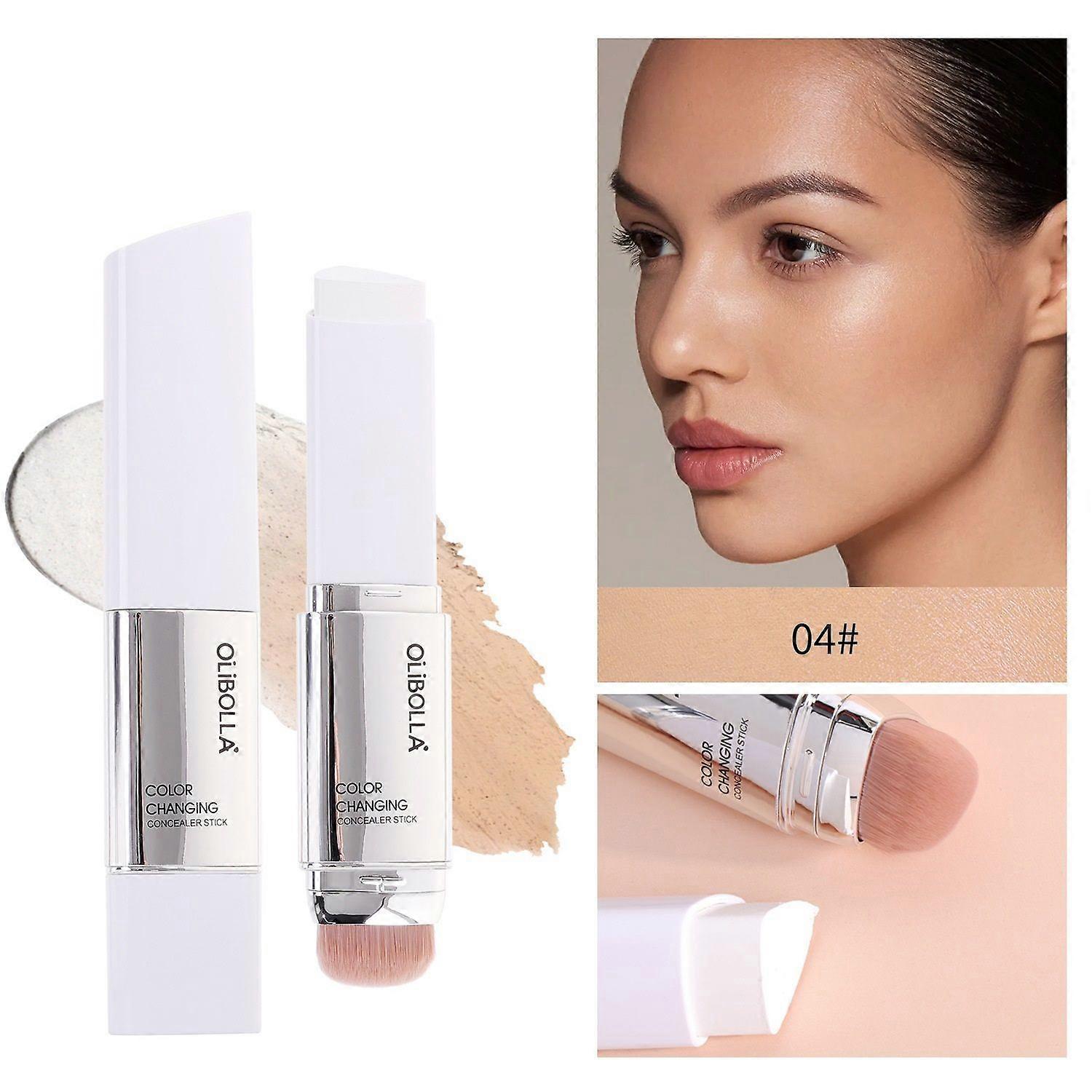 Color Changing Cover Cream Stick - 2-in-1 Color-Changing Foundation & Concealer with Detachable Brush, Full to Medium Coverage, Moisturizing Makeup fo
