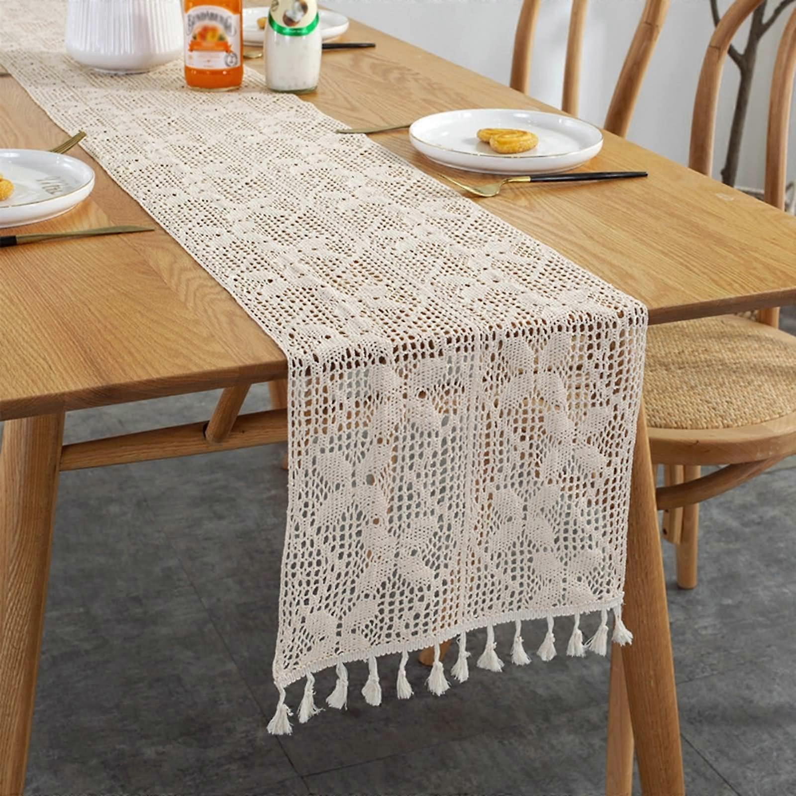 Embroidered Butterfly Beige Table Runner 30x260cm Cotton Polyester