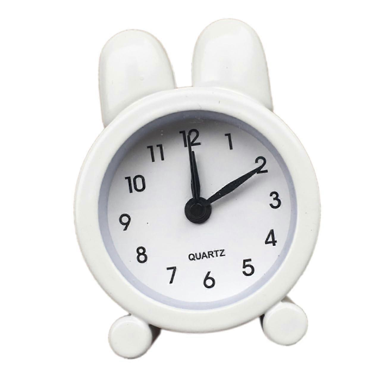 Mini Metal Rabbit Ear Alarm Clock with Silent Movement for Bedroom Dorm Desk White