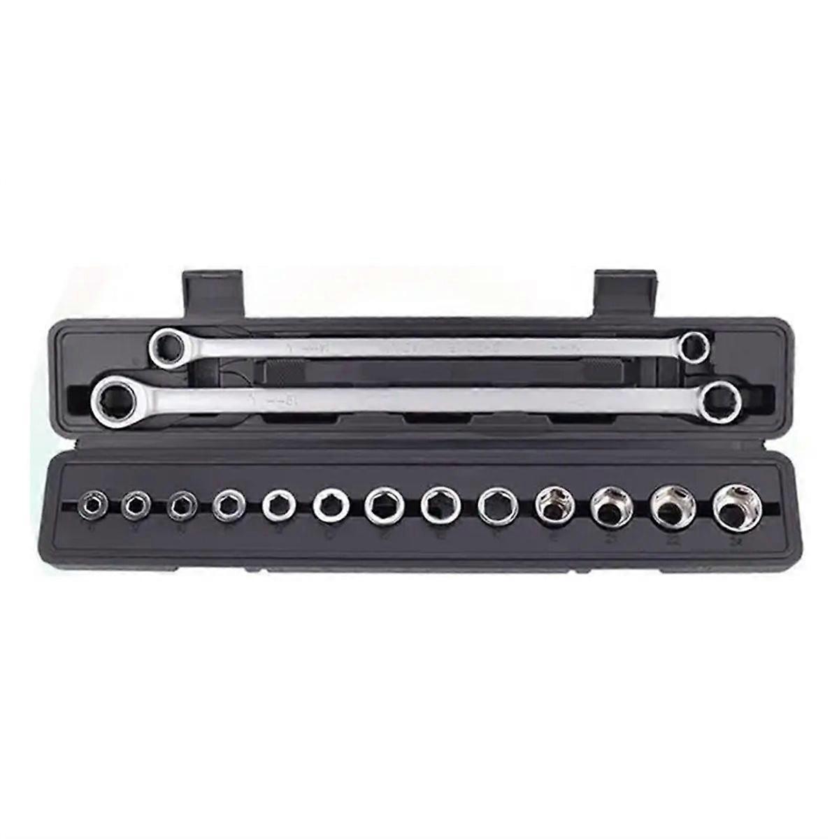 15PCS Adjustable Ratchet Wrench Kit Fixed Head