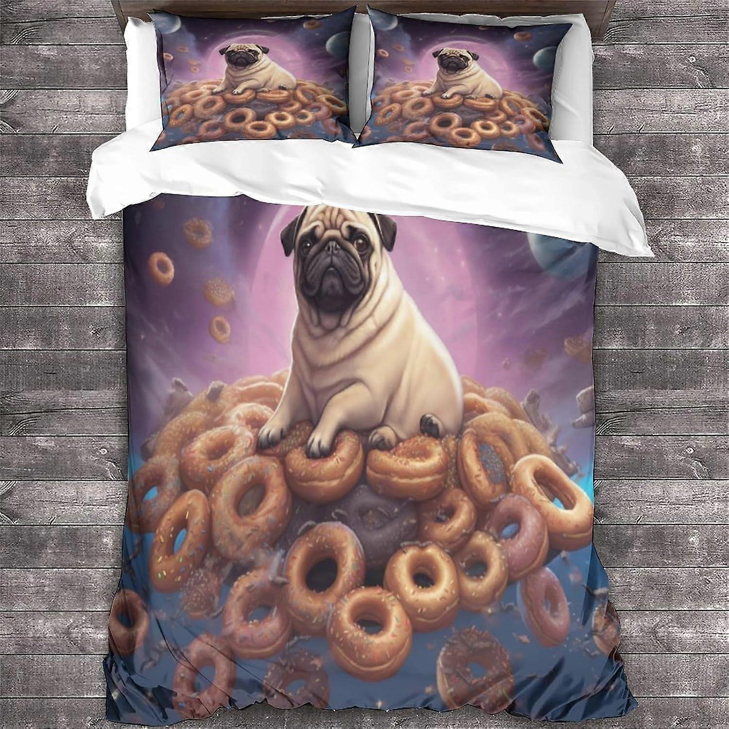LikeEj PUG Estilo 3D Digital Print Animal Bedding Sets Dog Print Duvet Cover Sets Soft Microfiber 3Pcs Quilt Cover com fecho com zíper