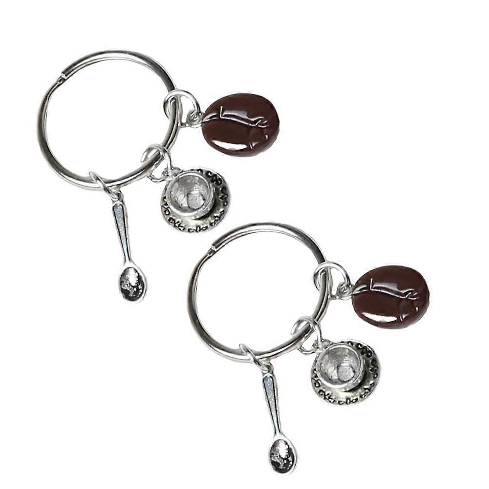 2Pcs Coffee Cup Keychain for Key Use with Coffee Bean Spoon Charming Set