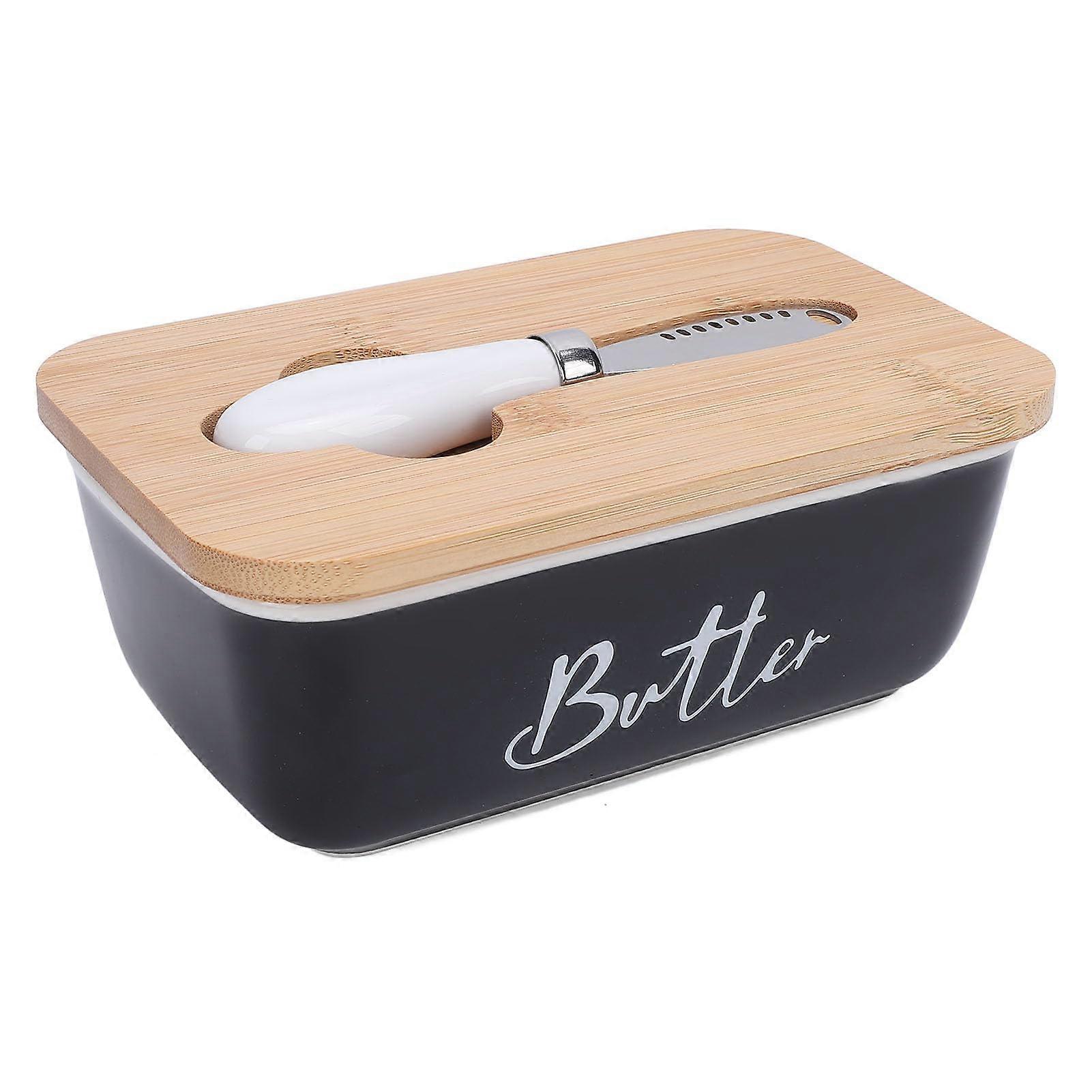 Rectangular Ceramic Butter Dish with Lid for Kitchen Storage Easy Clean and Freshness Preservation Black