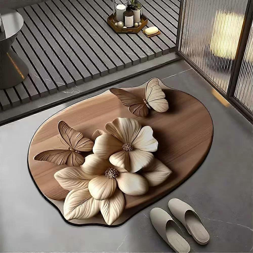 3D NonSlip Bathroom Mat with Realistic Flower Pattern, Soft Absorbent Rubber Rug (Medium, Flower Q)