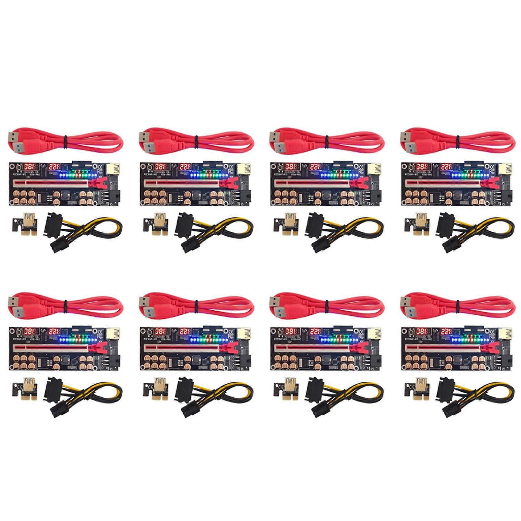 8X VER018 PRO PCI-E Riser Card USB 3.0 Cable 018 PLUS PCI Express 1X to 16X Extender PCIe Adapter for BTC Mining(Red)