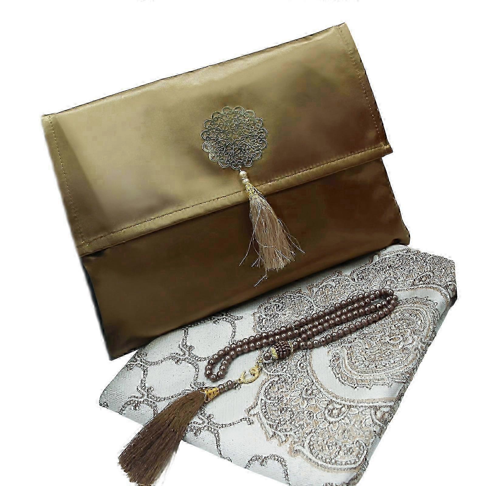 Prayer Mat Prayer Carpet Rug with Praying Beads 1 Set Slip Proof Bottom And Easy To Clean For Religilous Activity Coffee color w