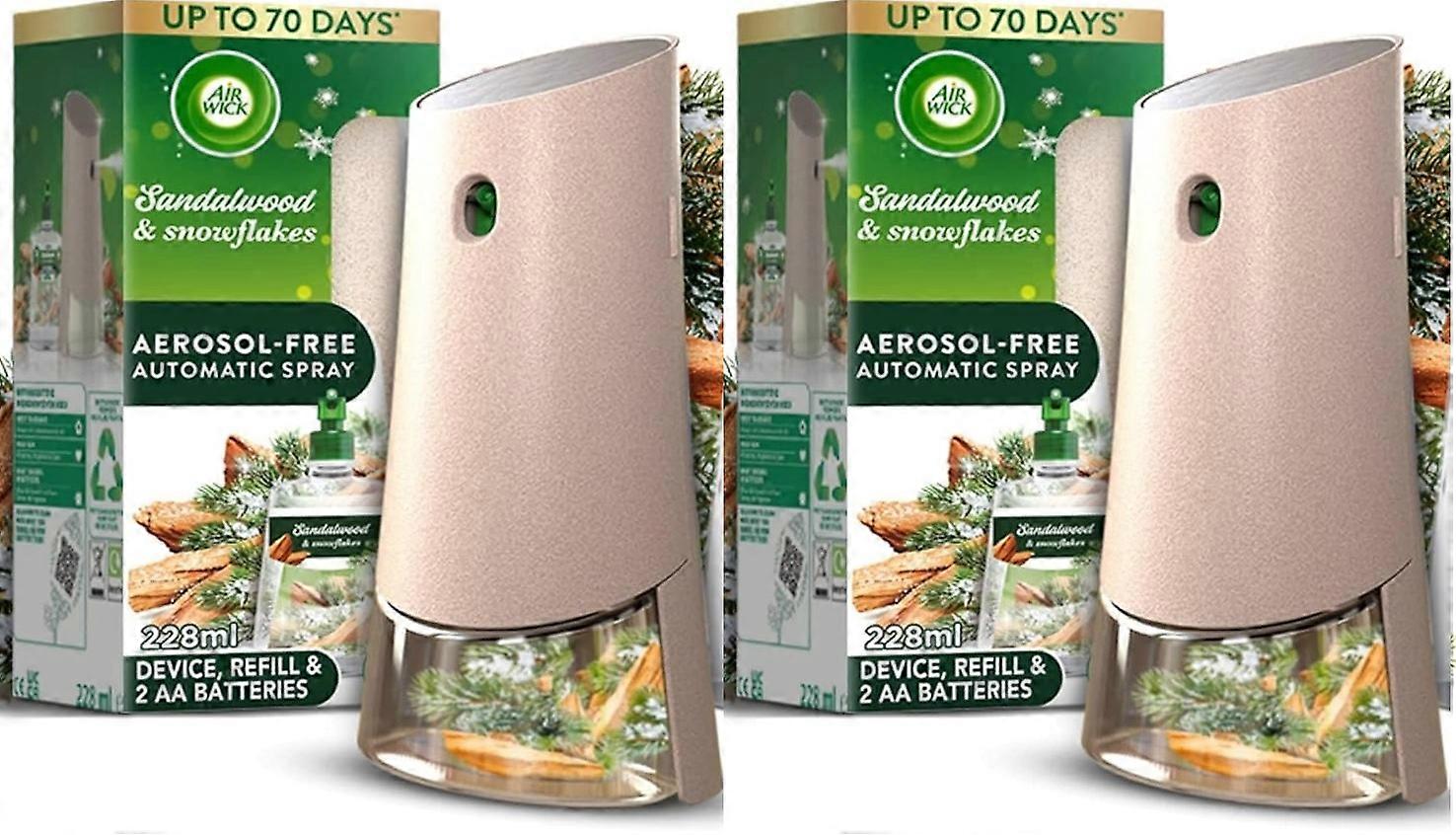 2xAir Wick Active Fresh Automatic Spray Diffuser Unit + Sandalwood & Snowflakes Refill 228ml