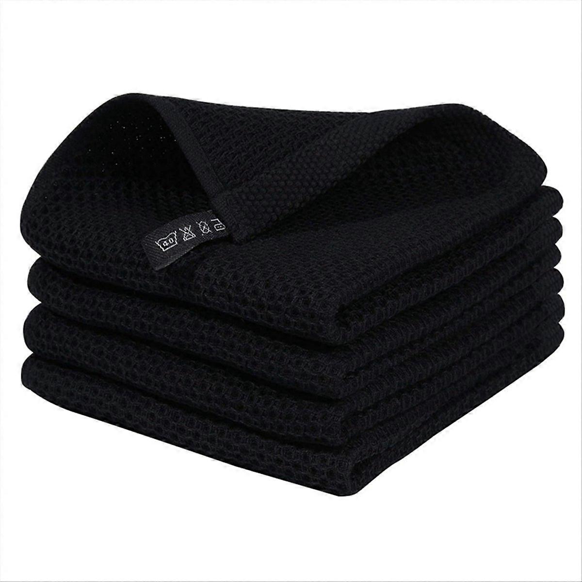 Waffle-Weave Kitchen Dish Cloths, Drying Dish Towels Black
