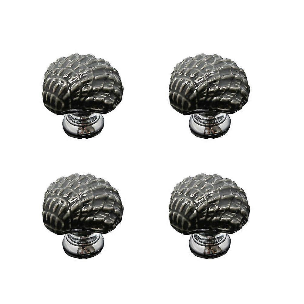 Black Ceramic Door Knobs Pull Handle Creative Shell Design 8Pcs