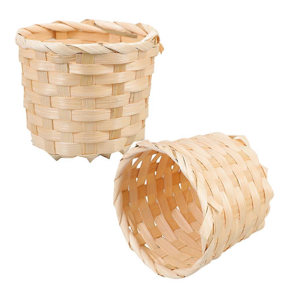 Desktop Storage Basket Bamboo Handmade Basket for Organizing 2Pcs