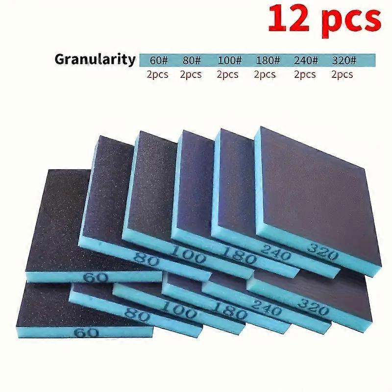 12Pcs Sanded Sponge Block - Reusable Double Size Wet and Dry Mill Pad, Fabric Material with Alumina Granules