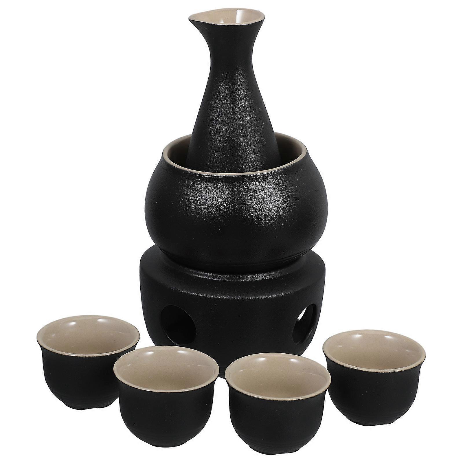 Ceramic Sake Serving Set for Warming Featuring 1Set Japanese Traditional Pot and Cups
